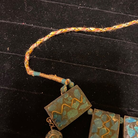 Vintage Bohemian Blue & Gold Gypsy Choker Necklace With Beaded Pendants - Picture 4 of 16